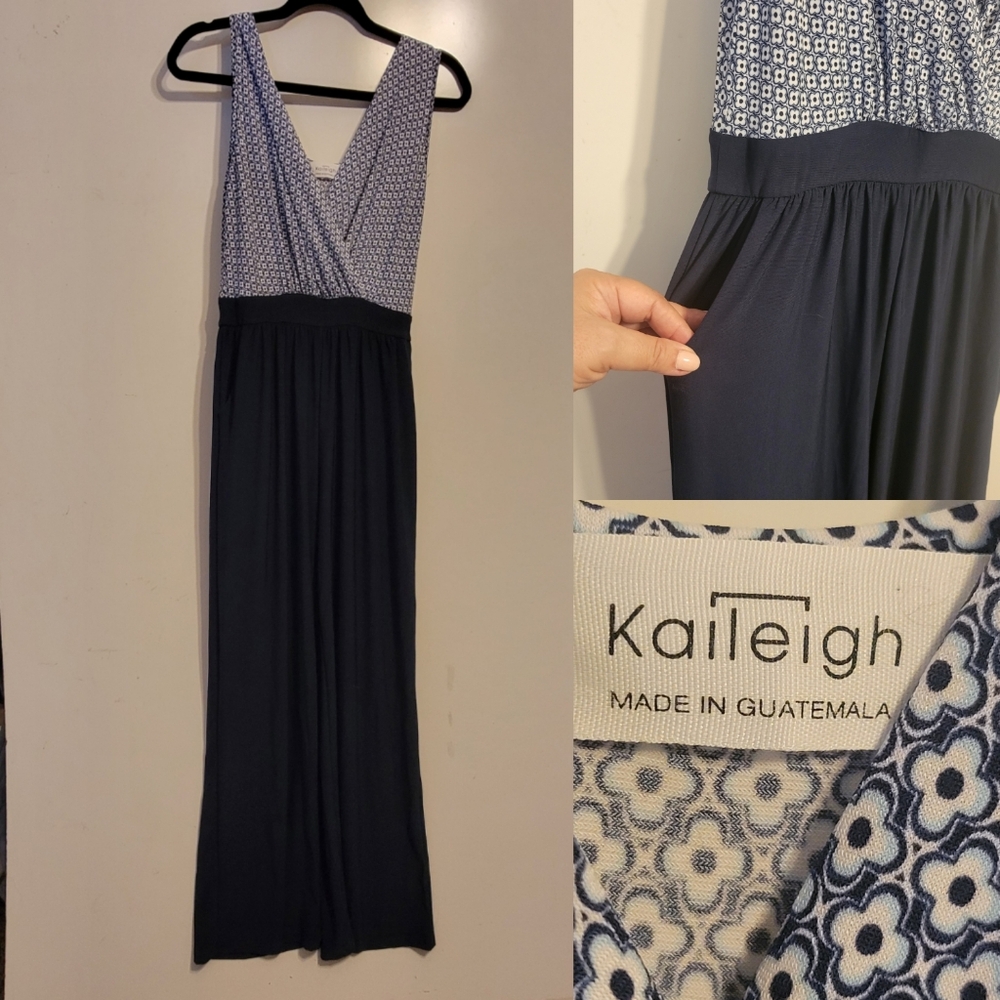 NAVY FLORAL STRETCH JUMPSUIT W/ POCKETS KAYLEIGH STICH FIX S SMALL NEW NWOT